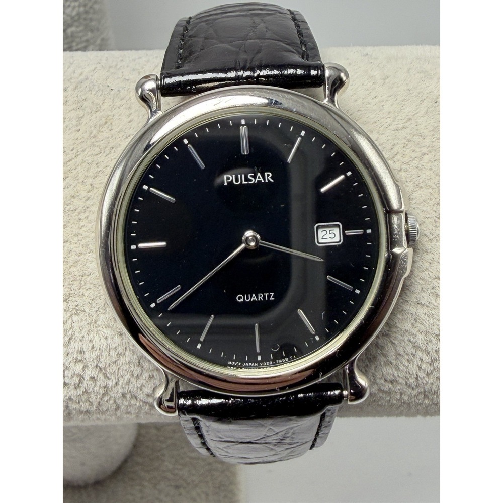 Pulsar V329-7A20 New Battery Unisex Thin Watch 34MM 7.25" Leather Band‎ Rare